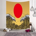 Japanischer Ukiyo-e Wandteppich mit Großer Welle und roter Sonne auf gelbem Hintergrund - 95x73cm (Pfirsichhaut) / Goldene Welle Rote Sonne Stil