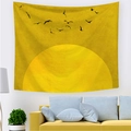 Arazzo da parete minimalista con sole giallo e uccelli per decorazione domestica nordica - 95x73cm (Spazzolato) / Stile Sole e Uccelli Sfondo Giallo (款式-4)