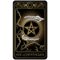 Tarot Ace of Pentacles tapestry wall hanging with golden baroque frame and skeleton hands - Ace of Pentacles
