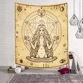 Vintage Mondphasen Göttin Wandteppich für Raumdeko an einer weißen Ziegelwand - 95x73cm (Pfirsichhaut) / Langhaarige Göttin Stil-1