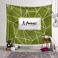 Nordic style green tapestry with white geometric lines and Moaus logo for wall decoration - Style 8 / Custom Size (Contact Customer Service)