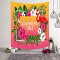 Nordic tropical flamingo wall tapestry with summer sale text on a white brick wall - Summer Sale Flamingo (Style-10)