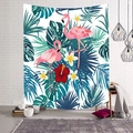 Nordic tapestry featuring pink flamingos and tropical palm leaves on a white brick wall - Elegant Dual Flamingos (Style-9)