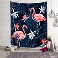 Detail of tropical tapestry with flamingos and palm leaves hanging on a white brick wall - Jungle Deep Blue Flamingo (Style-6)
