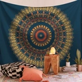 Navy bohemian mandala tapestry with orange and gold patterns for wall decoration - Golden Mandala (Style-10)