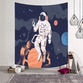 Arazzo con astronauta cartone animato e design di pianeti spaziali su parete bianca - Scoperta Pianeta Arancione