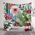 Nordic wall tapestry featuring watercolor cactus and pink floral print on white brick wall - Style 13 / Custom Size (Contact Customer Service)