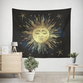 Boho tapestry with gold celestial sun and stars design on black fabric for home decor - Black Gold Human Sun (款式-16)
