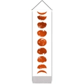 Vertical wall tapestry with terracotta moon phases, black cord, and grey hanging tassels - 32.5x130cm / White Background With Orange Moon Phases