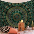 Bohemian mandala tapestry with deep green and orange floral patterns for wall decor - Dark Green Orange Mandala (Style-12)