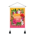 Tapisserie murale avec flamant rose tropical fleurs d'hibiscus et pompons - 35x50cm / Flamant Rose de Vente d'Été (Style-2)