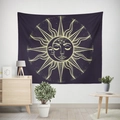Deep purple sun and moon tapestry with yellow star patterns on a white wall decor - Deep Purple Celestial (款式-17)