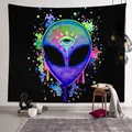 Psychedelic alien tapestry with colorful fluid art for home decor on white brick wall - Watercolor Fluid Psychedelic Alien (Style-6)
