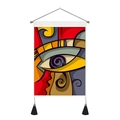 Moderner abstrakter Wandteppich mit Augenmotiv, Geometrie und schwarzen Quasten - 35x50cm / Abstraktes Augen-Stil (Stil 1)