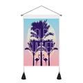 Tapisserie verticale avec imprimé flamant rose, palmier et pompons noirs décoratifs - 35x50cm / Été Sans Fin Dégradé de Coucher de Soleil (Style-3)