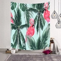 Arazzo nordico con fenicotteri rosa e foglie tropicali verdi su sfondo azzurro chiaro - 95x73cm / Giungla Tropicale Fenicotteri Multipli (Stile-3)