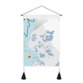 Detailed shot of modern abstract floral wall tapestry with elegant black tassels and hanging rod - Light Blue Pale Gray Abstract Plants (Style-8)