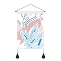 Detail of abstract floral tapestry with soft tones, wooden pole and black tassels - Low Saturation Freehand Floral (Style-4) / 35x50cm