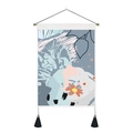 Detail of abstract floral tapestry with golden end caps and black decorative tassels - Foggy Blue Pink Abstract Floral (Style-3) / 35x50cm
