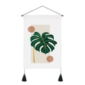 Détail d'une tapisserie nordique avec feuille de monstera, tige en bois et glands noirs - 35x50cm / Style Géométrique Feuille De Monstera (Style-3)
