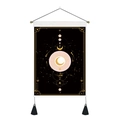 Tenture murale nordique avec motif astrologique soleil lune doré et pompons - Style-7 (Astrologie Soleil Noir)