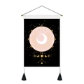 Detail of Nordic tapestry featuring moon phases, golden stars, and black cotton tassels - 35x50cm / Style-3 (Moon Phases Pink Black Background)