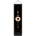 Arazzo bohémien con fasi lunari, motivi astrologici dorati e nappe nere decorative - 32.5x130cm / Stile 1 Astrologia Fasi Lunari Nere