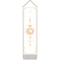 Dettaglio dell'arazzo fasi lunari con motivi solari dorati e nappe grigie decorative - 32.5x130cm / Stile 2 Sole Luna Bianco