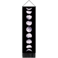 Tenture murale cycle lunaire verticale avec motifs violet-blanc et franges noires - Phases de Lune Noires (Style-2)
