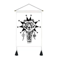 Boheems zwart-wit wandtapijt met een berenkop ontwerp en zwarte decoratieve kwastjes - 35x50cm / Berehoofd Totem (Stijl 1)