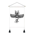 Detail of bohemian owl wall tapestry featuring ethnic patterns and black silk tassels - Totem Owl (Style 5)
