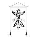 Boheems wandtapijt met vogeltotem met zwarte kwastjes en ophangstang op witte basis - 35x50cm / Totem Vogel (Stijl 4)