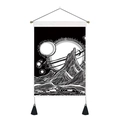 Dettaglio di arazzo in bianco e nero con cielo stellato, montagne e nappe decorative - 35x50cm / Notte Stellata Montagna B/N (Stile-2)