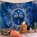 Bohemian sun and moon astrology tapestry in deep blue for living room wall decor - Sun God Astrology (Style-17)