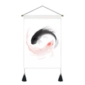 Japanese koi carp hanging scroll tapestry with yin yang ink style and black tassels - 35x50cm / Black Pink Yin Yang Koi Pattern (Style 1)