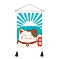 Tapiz japonés con gato de la suerte y diseño Fuji, con barra de madera y borlas decorativas - 35x50cm / Estilo 4-Gato de la Suerte Fortuna (Azul)