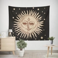 Bohemian sun and stars wall tapestry with vintage block print design in black and beige - Black/Beige Human Sun (款式-22)