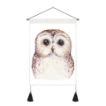 Nordic watercolor owl wall tapestry with decorative golden hanging rod and black tassels - 35x50cm / Owl Style