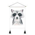 Nordic wall hanging decor featuring watercolor raccoon art with black tassels - 35x50cm / Raccoon Style