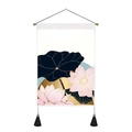 Moderne lotus muurdecoratie met roze bloemen, grote bladeren en zwarte kwastjes - 35x50cm / Traditionele Penseelstreek Lotusstijl (Stijl 4)