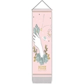 Detail of Pisces zodiac tapestry featuring pink bohemian art, wooden rod, and grey tassels - Pisces (Style 7) / Standard Size