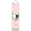 Detail of pink Virgo tarot tapestry featuring black hand graphics and white fringe decor - Virgo (Style 9) / Standard Size