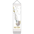 Dettaglio dell'arazzo tarocchi Sagittario rosa con fiori e bordo a frange grigio chiaro - Sagittario (Stile 3) / Taglia Standard