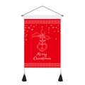Detail van rood Merry Christmas wandkleed met hulstpatronen en zwarte kwastjes - Rode Kerststijl (Stijl 2) / 35x50cm