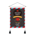 Detail van kerstwandtapijt met vakantiepartytekst en feestelijke kwastjes decoratie - Zwarte Vakantiefeeststijl (Stijl 4) / 35x50cm