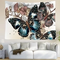Deep blue mandala tapestry with butterfly and orchid art above a white living room sofa - Butterfly Orchid (Style 8)