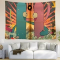 Detail of psychedelic mandala tapestry featuring surreal art over a modern white sofa - Cartoon Creatures (Style 9)