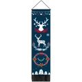 Tapisserie de Noël verticale bleue avec rennes, couronne et sapins blancs décoratifs - 32.5x130cm / Renne de Noël Bleu Marine (Style 2)