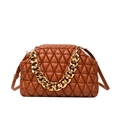 Brown quilted dumpling bag with thick gold chain and adjustable shoulder strap - Brown