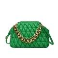 Quilted Kelly green cloud bag with chunky gold chain and pleated faux leather design - Green
